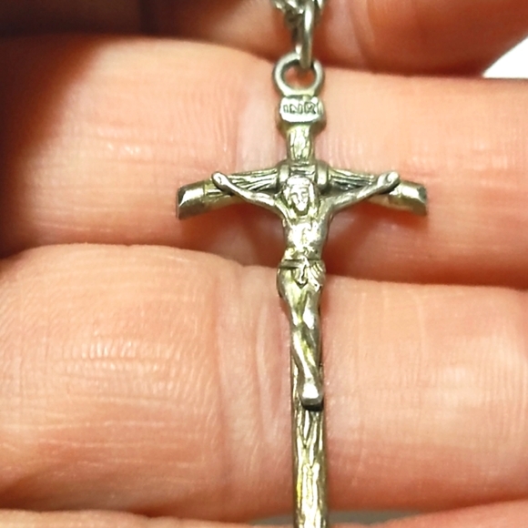VINTAGE MEN'S OR WOMEN'S STERLING SILVER .925 CROSS PENDANT NO CLASP 27"NECKLACE - Picture 2 of 10